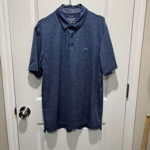 Vineyard Vines Performance Polo Mens Medium Blue Striped Short Sleeve Whale